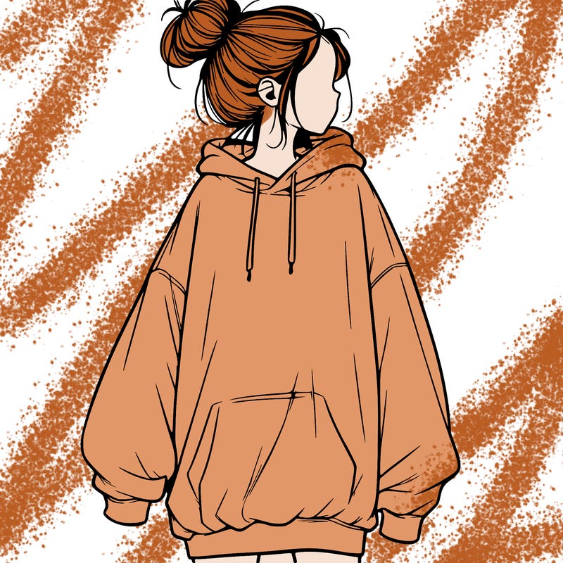 realistic girl with a oversized sweatshirt on and a bun