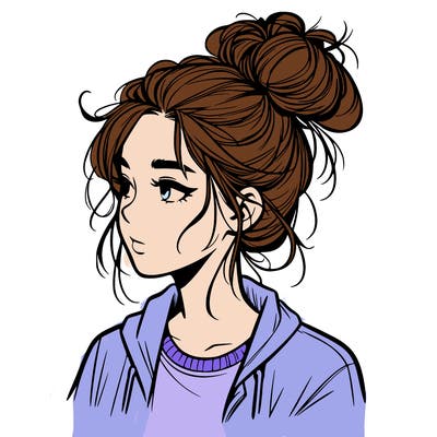 realistic teenage girl with a messy bun
