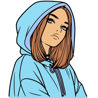 a realistic girl in a hoodie