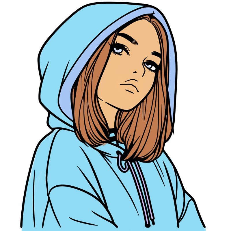 a realistic girl in a hoodie
