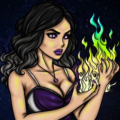 a realistic woman having the power of fire