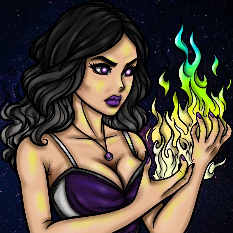 a realistic woman having the power of fire