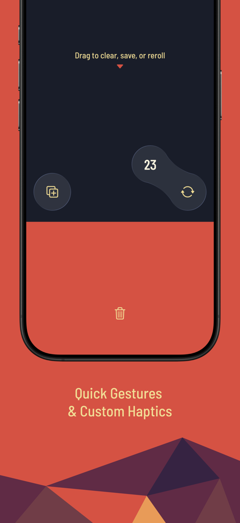 Twilight Dice App-Oberfläche, die schnelle Gesten und benutzerdefinierte Haptiken für RPG-Würfe demonstriert