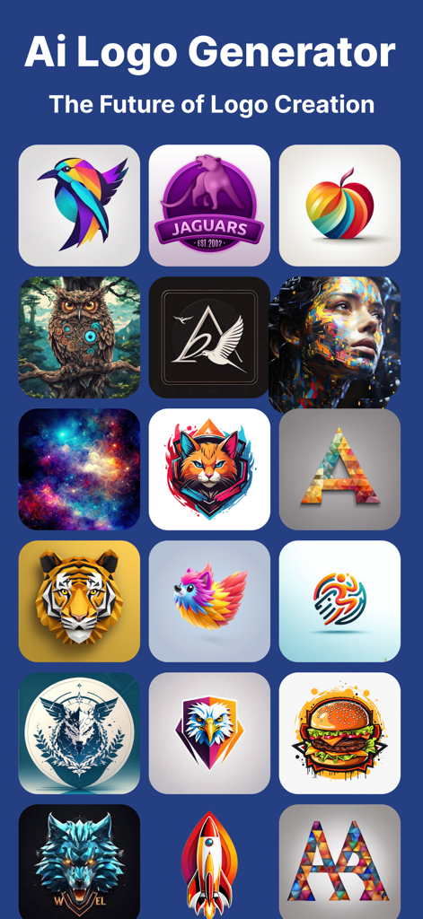 Ai Logo Maker & Design Creator - Una colección de diversos logos y diseños gráficos generados por IA para marcas y negocios