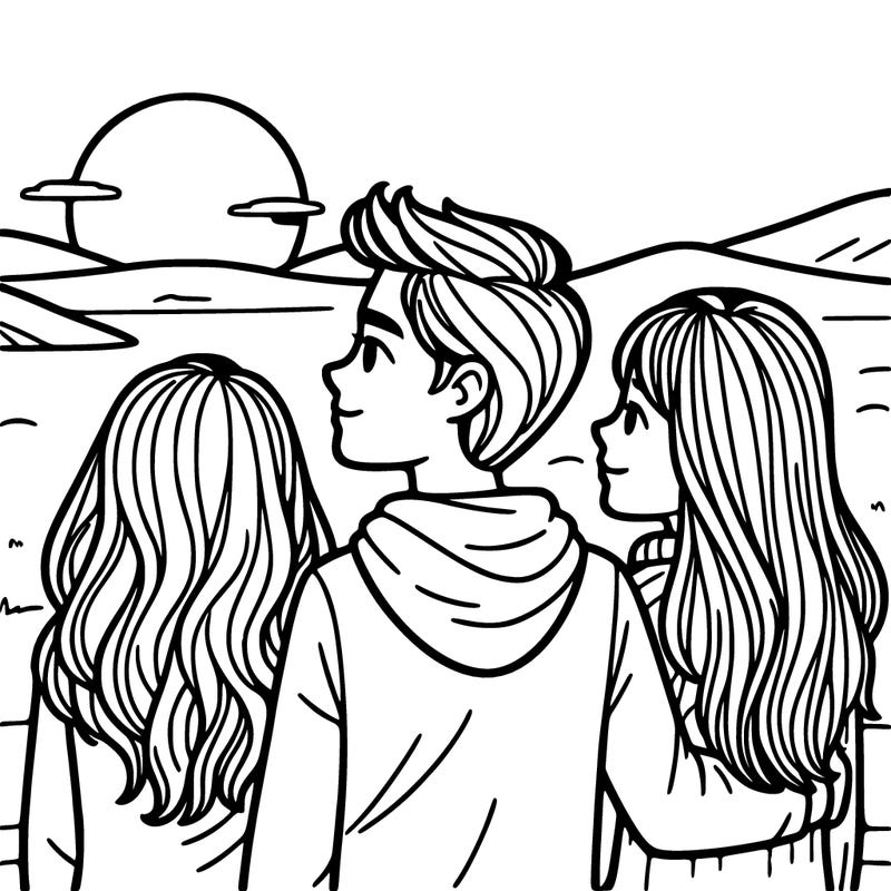 a girl with her boyfriend and her best friend looking at the sunset