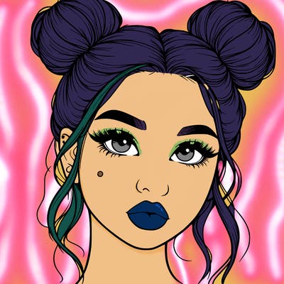 realistic girl with two buns on her hair and lips