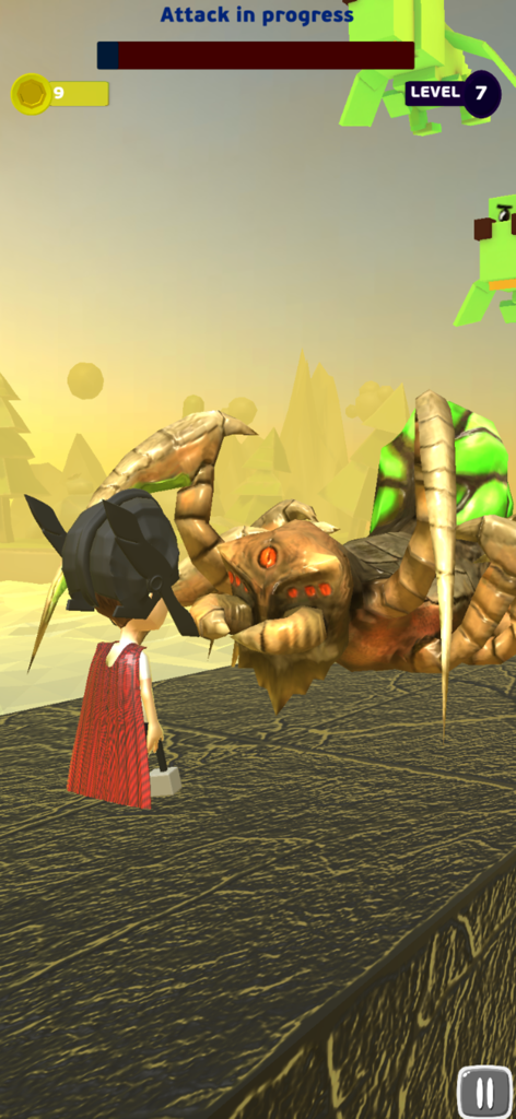 Young Thor - Young Thor character facing a giant multi-eyed spider monster in a level seven game scene