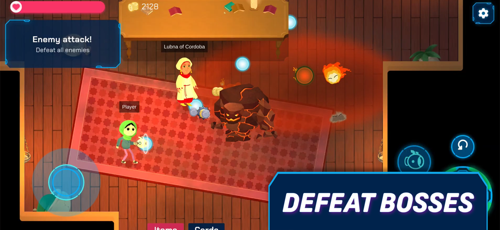 Time Hoppers - Gameplay screenshot of Time Hoppers showing diverse characters facing a lava monster boss in a historical setting