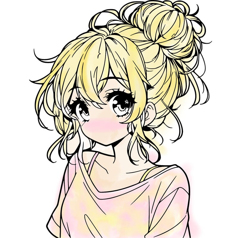 a beautiful anime girl with a messy bun