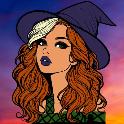 realistic witch girl with wavy hair and lips