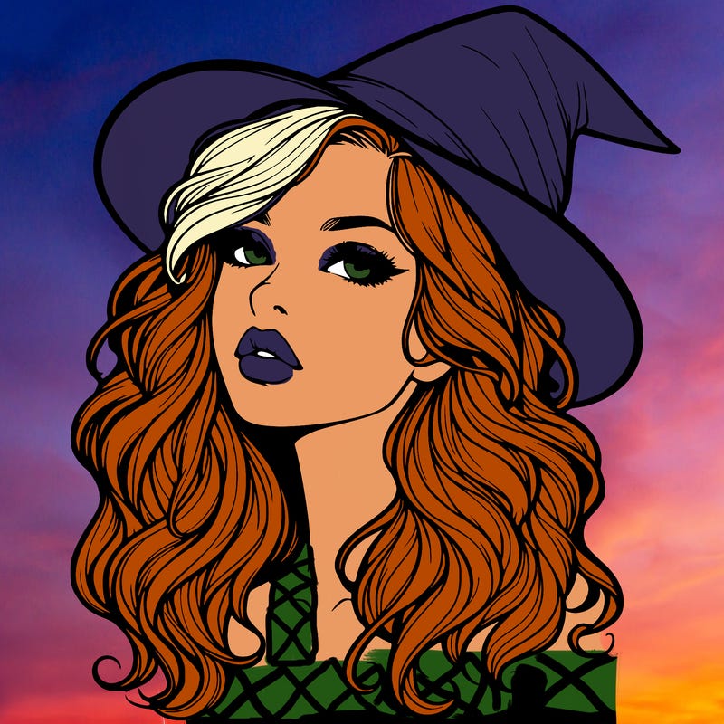 realistic witch girl with wavy hair and lips