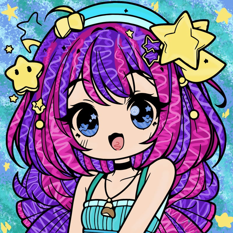 cute anime girl with star accessories
