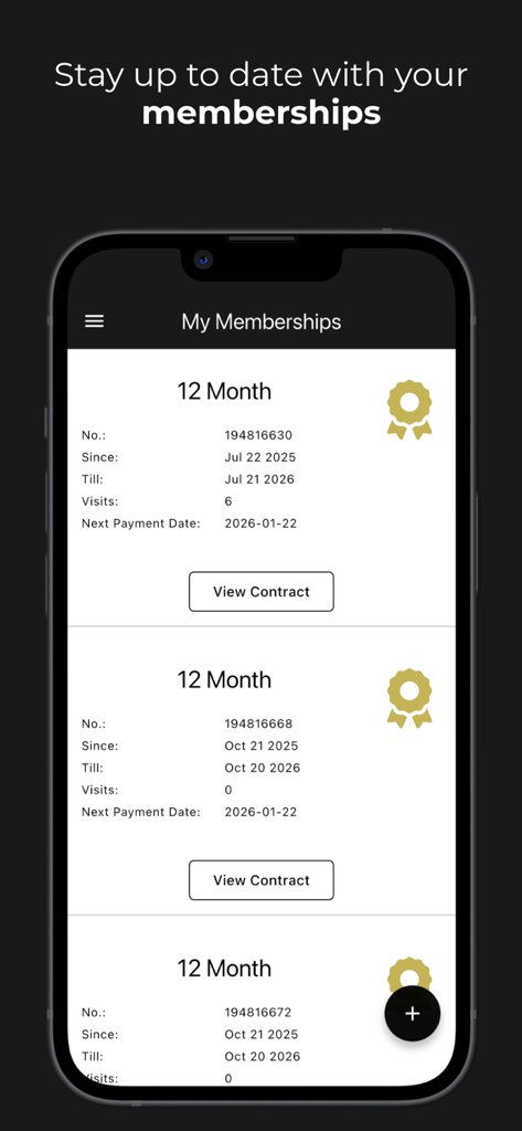Function Well - A smartphone displaying the My Memberships screen of the Function Well app with details on active 12-month gym memberships