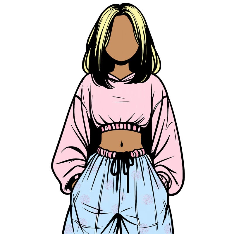 realistic girl faceless with baggy pants and a crop top