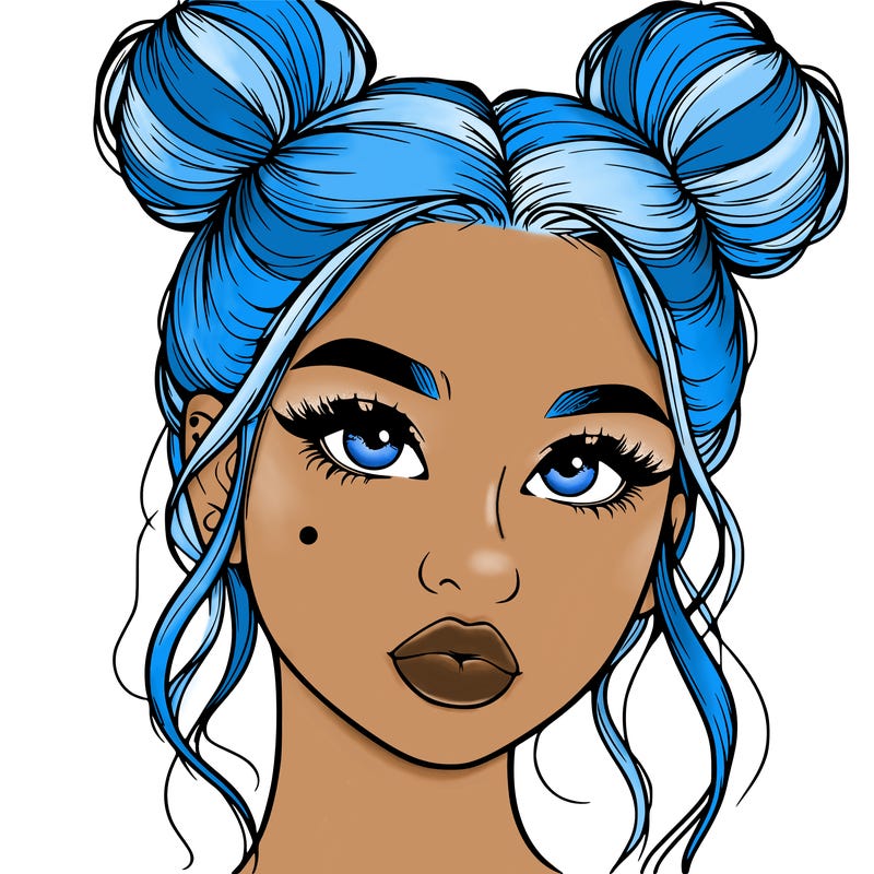 realistic girl with two buns on her hair and lips