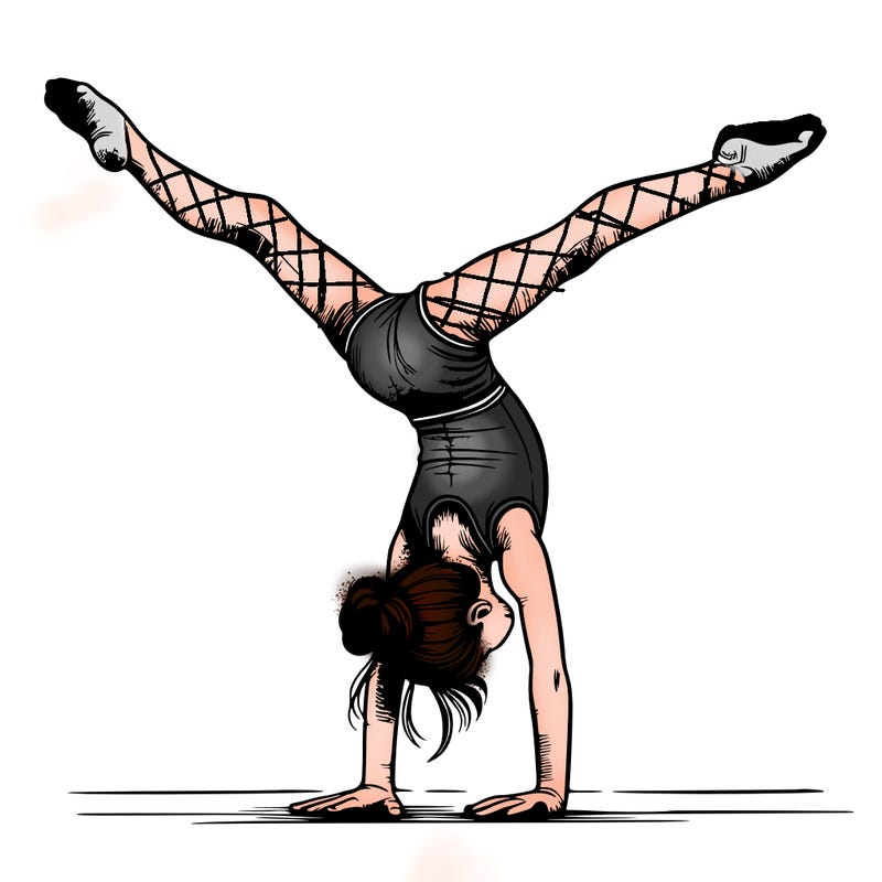 realistic gymnastic hand stand girl in four splits