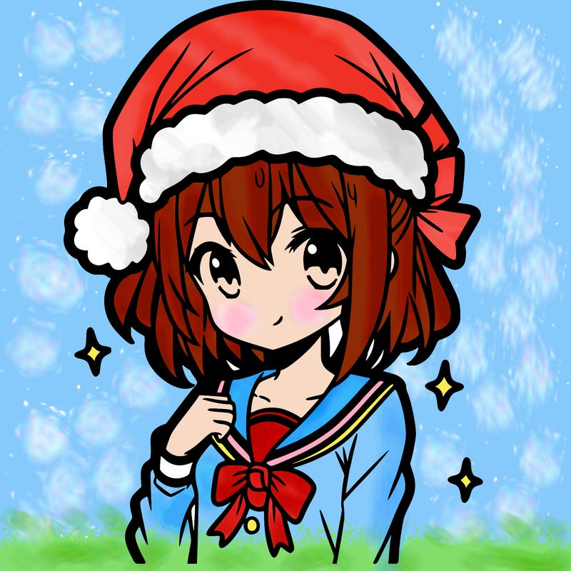 anime girl wearing a santa hat