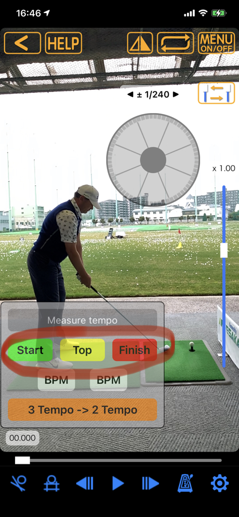 Golf Swing Check - Slow Movie - Golf swing tempo measurement tool on a mobile app interface