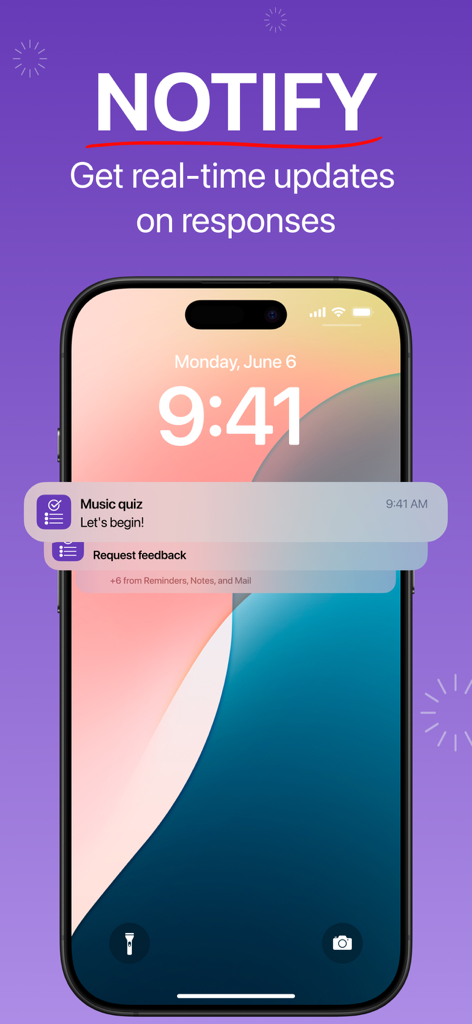 Ein iPhone-Sperrbildschirm, der Echtzeit-Push-Benachrichtigungen für Google Forms-Antworten und Quizze anzeigt