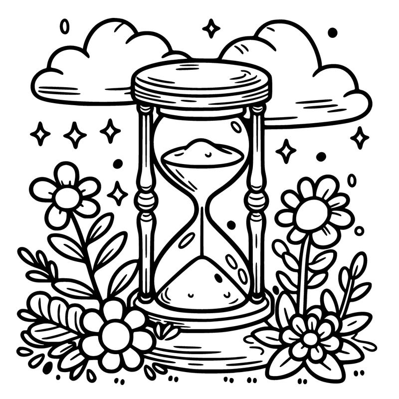 hourglass and flowers