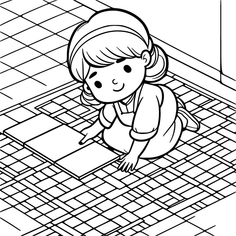 girl laying down tiles on the floor