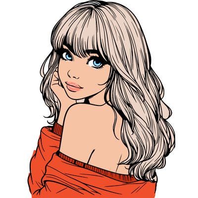 realistic girl with bangs looking over her shoulder