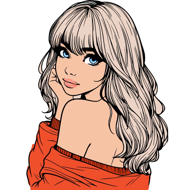 realistic girl with bangs looking over her shoulder