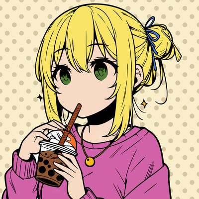 manga character drinking boba