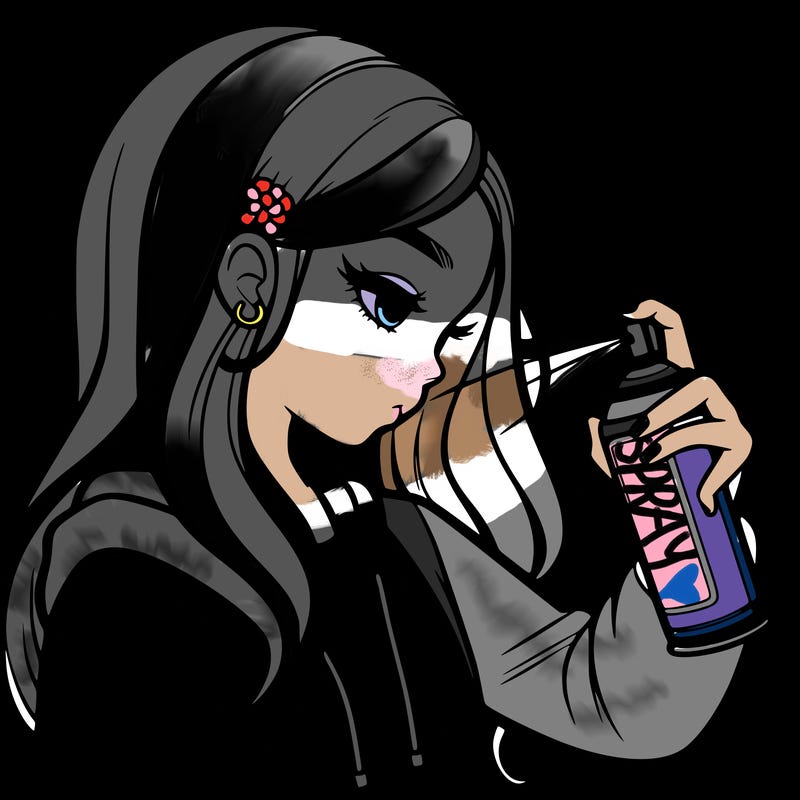 a realistic girl spray painting