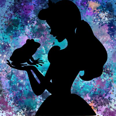a shadow of a princess holding a frog realistic