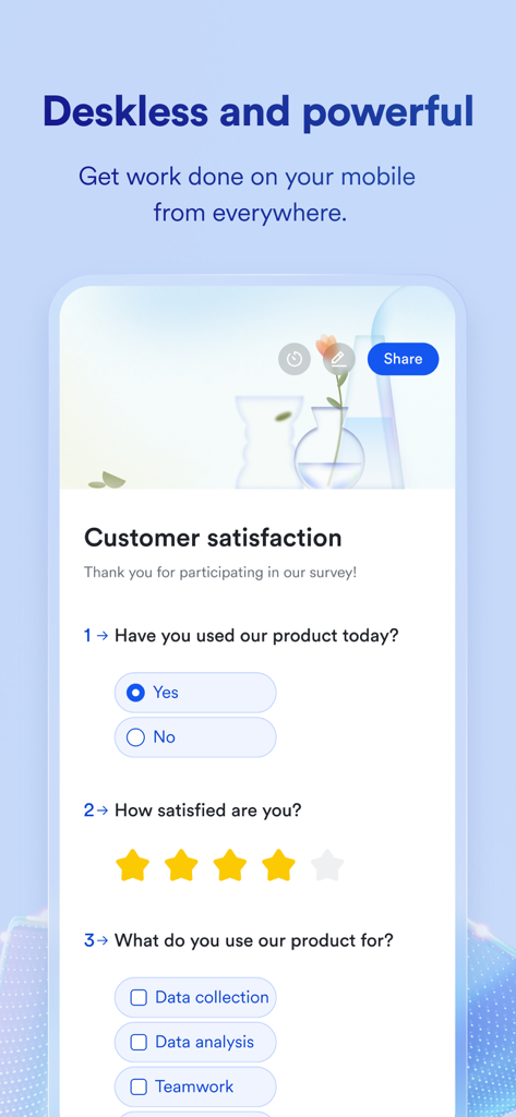 Lark team collaboration app mobile interface showing a customer satisfaction survey