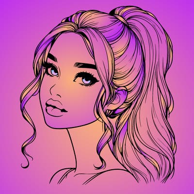 realistic girl with a ponytail on her hair and lips