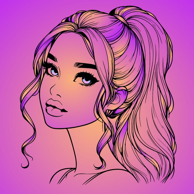 realistic girl with a ponytail on her hair and lips