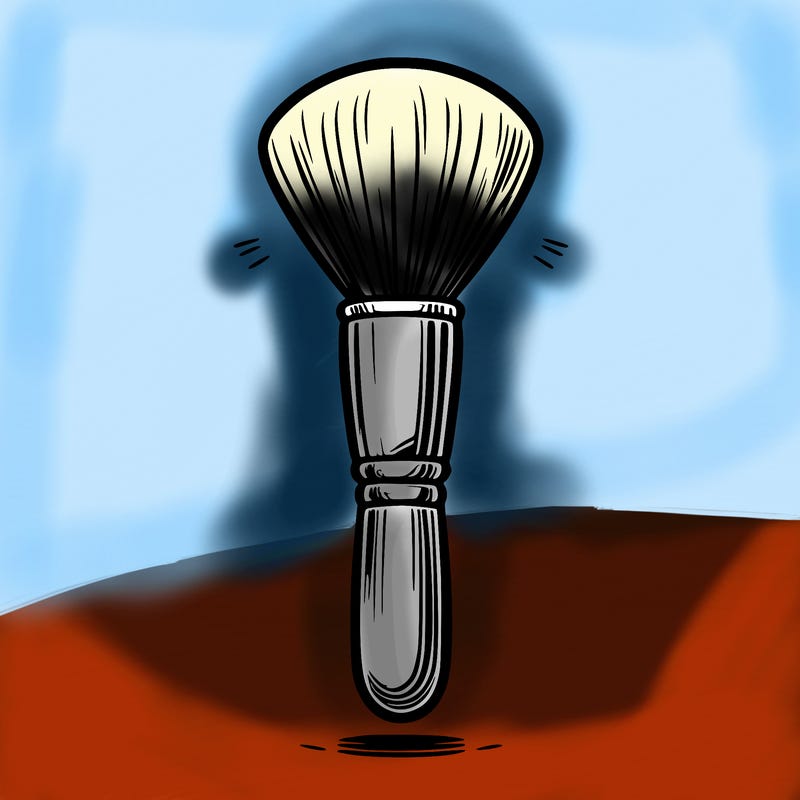 a makeup brush with glowing bristles and a sleek handle.