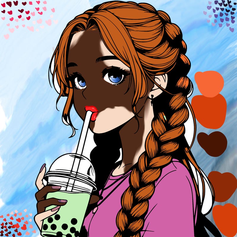 realistic girl with braided hair drinking boba