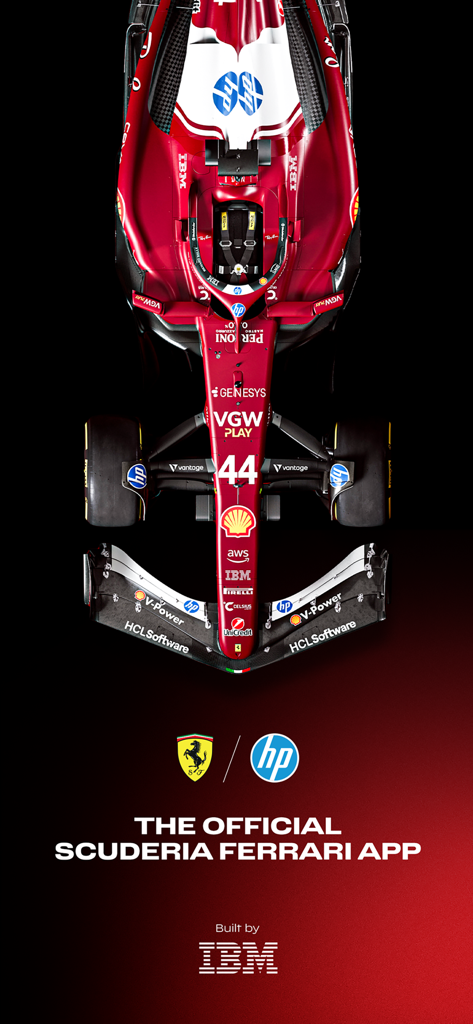Scuderia Ferrari - Top down view of a Ferrari F1 car on the official Scuderia Ferrari app splash screen
