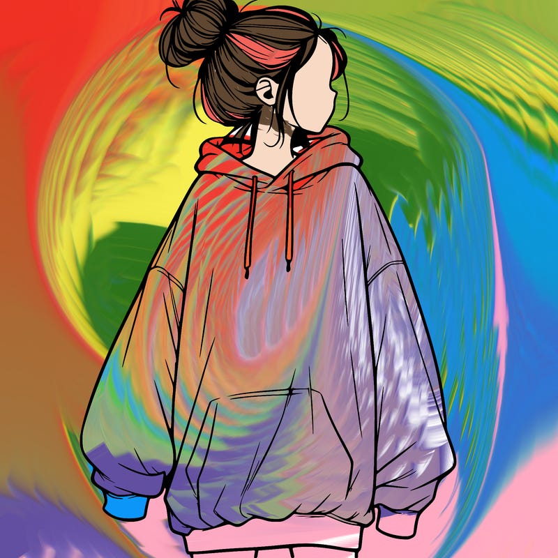 realistic girl with a oversized sweatshirt on and a bun