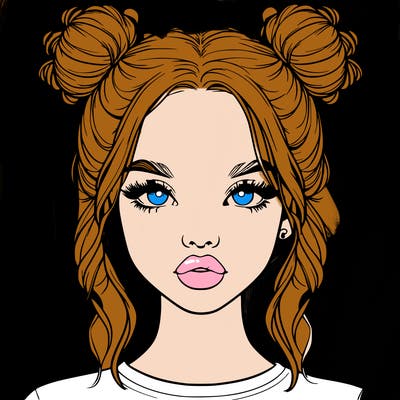realistic girl with two buns in hair and lips