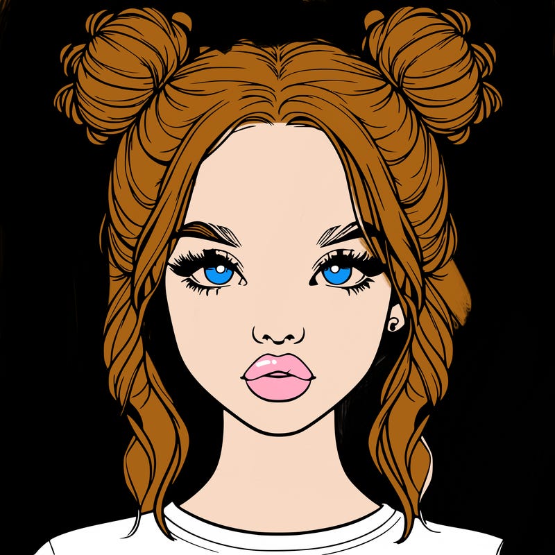 realistic girl with two buns in hair and lips