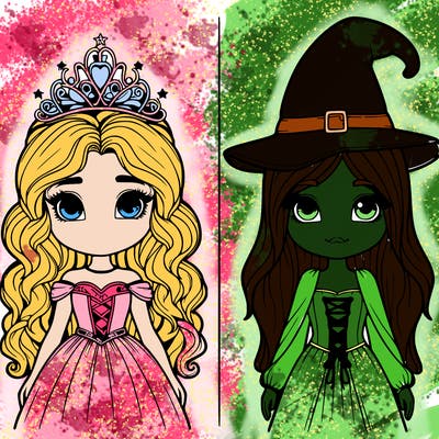 two realistic girls one princess one witch