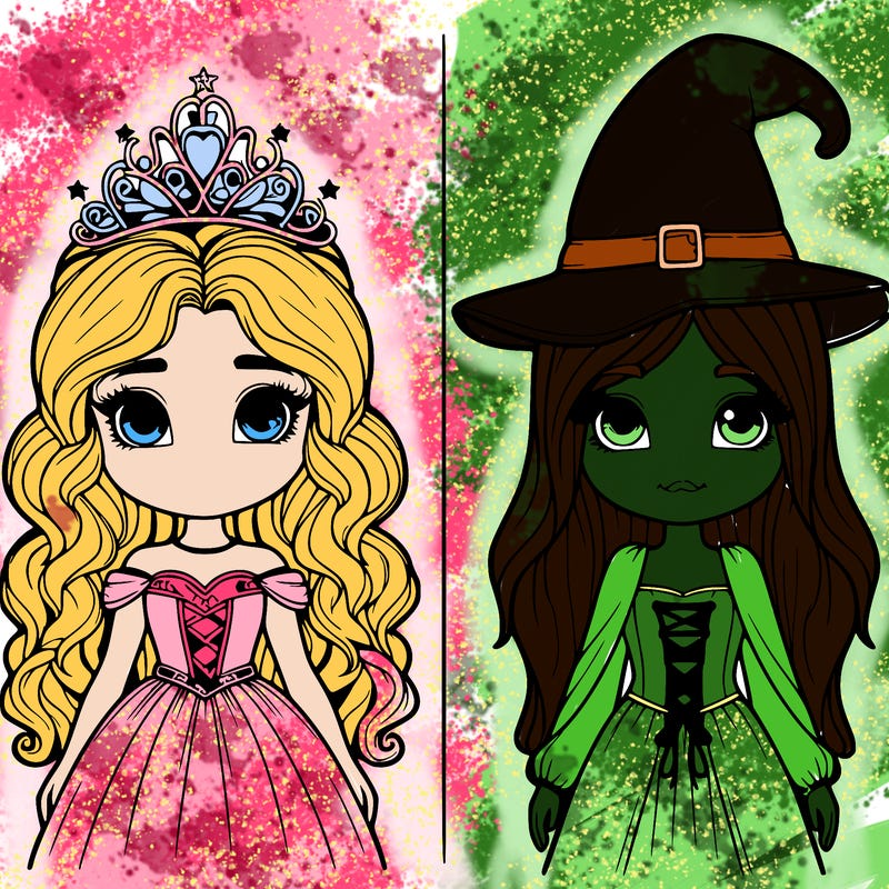two realistic girls one princess one witch