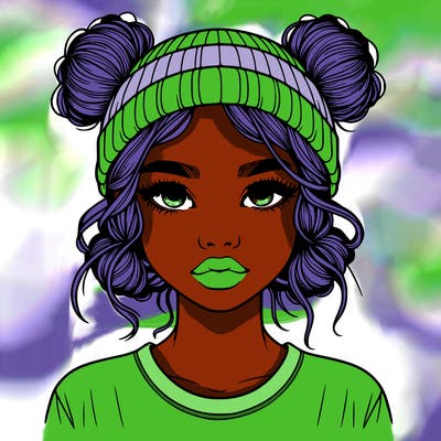 realistic girl with buns in her hair with a beanie on