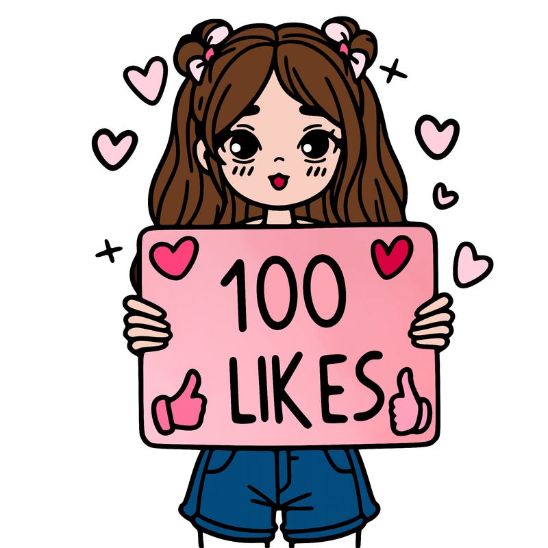 girl holding a sign saying 100 likes
