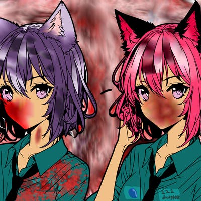 realistic, wolf, girl with ears and anime