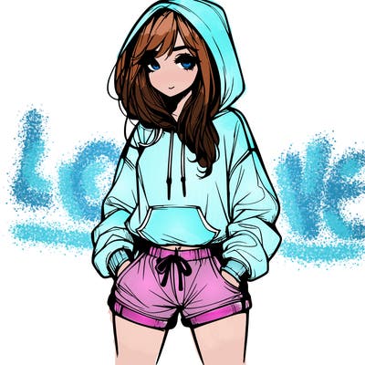 realistic girl in shorts and hoodie