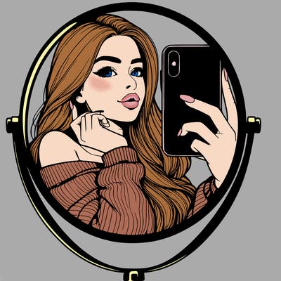 realistic girl taking mirror selfie beautiful