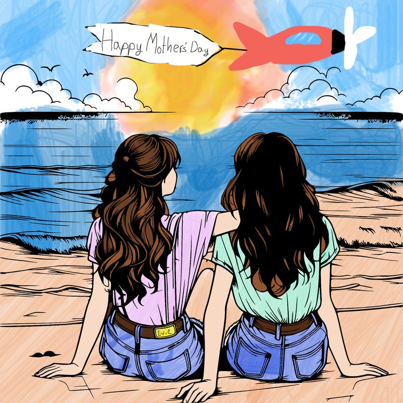 realistic  girls sitting on the beach together on a beach sunset
