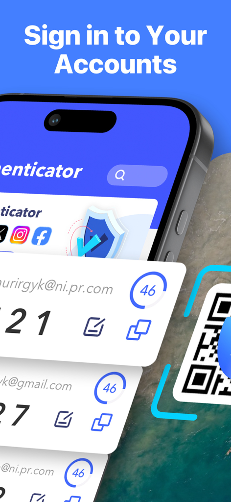 Interface of Authenticator App showing 2FA codes for secure account sign in