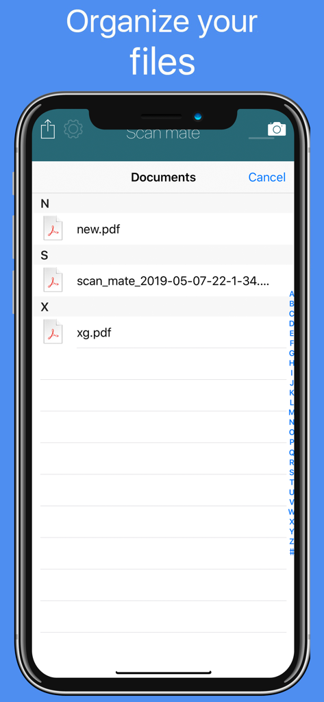 Text Grabber: Image to text - A list of scanned PDF documents organized within the Text Grabber mobile app interface