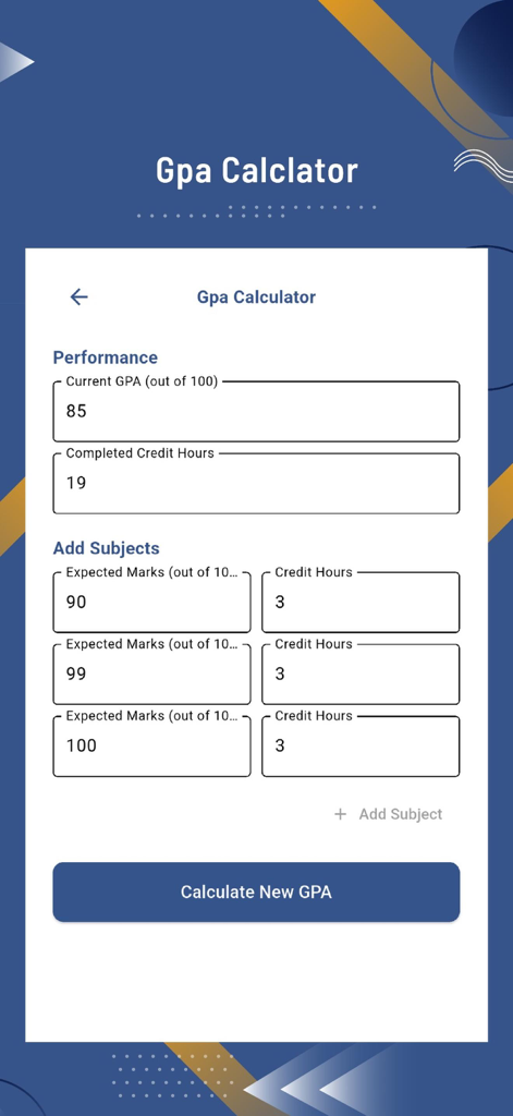 Pantalla de la calculadora de GPA en la aplicación MY ASU que muestra las métricas de rendimiento académico del estudiante